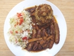 6 Würstchen mit Kloß in Biersoß
